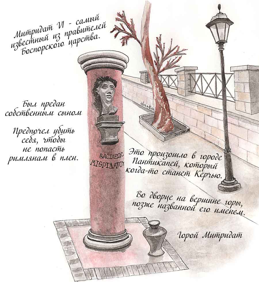 Рисунок колонны с бюстром Митридата Керчь