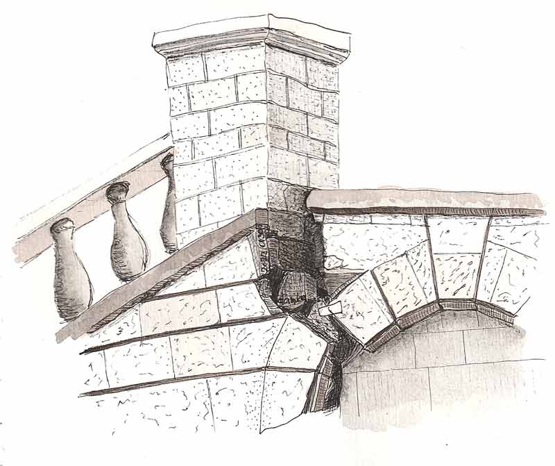 Рисунок трещины в арочном своде Митридатской лестницы