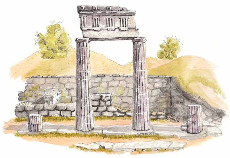 Рисунок колонн пританея на раскопках Пантикапея в Керчи