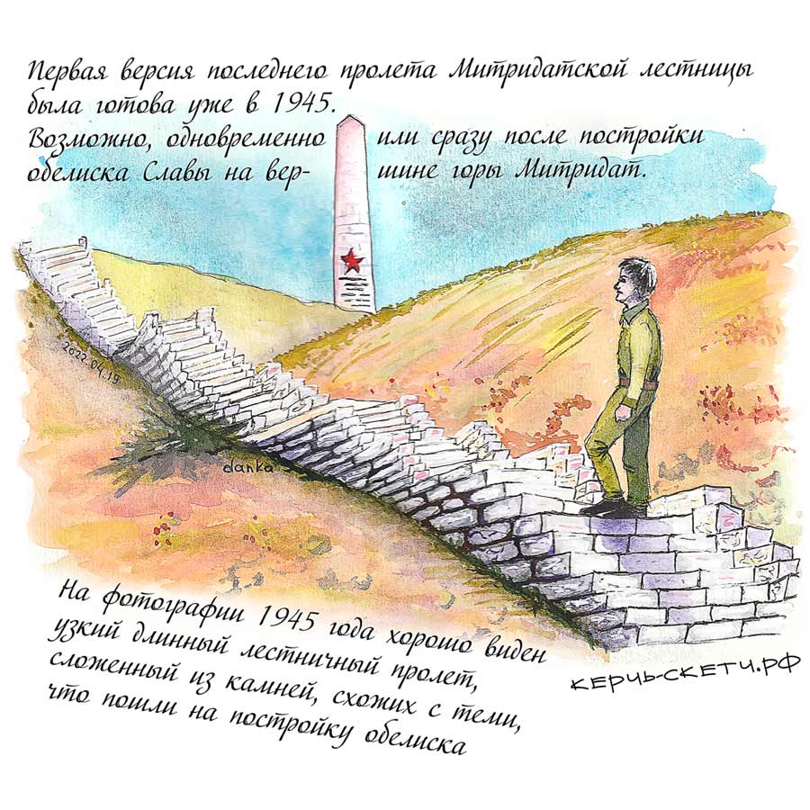 Рисунок последнего яруса Митридатской лестницы в 1945
